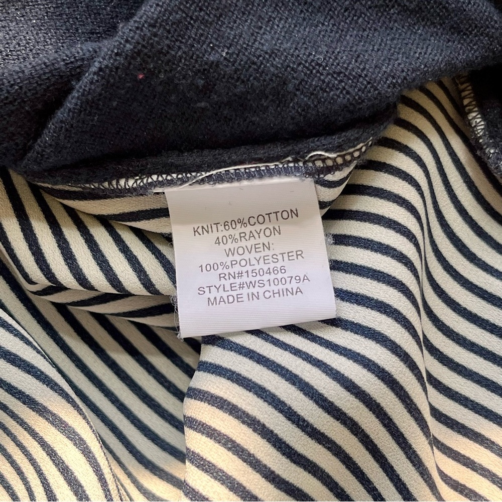 Market & Spruce Navy Blue & Stripe Mock-Layered Knit Crewneck Sweater, Size M - Picture 9 of 10